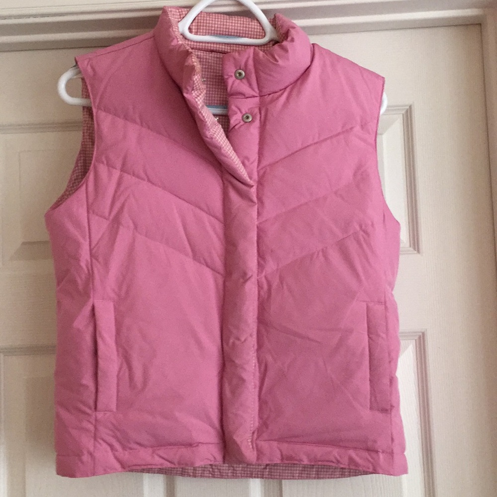 Preppy pink reversible puffer vest